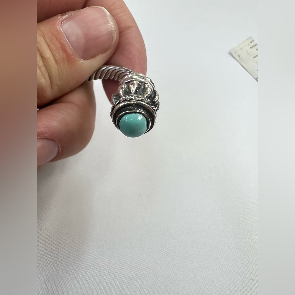 Vintage Sterling Silver Cable Turquoise Bracelet Cuff - Picture 6 of 16